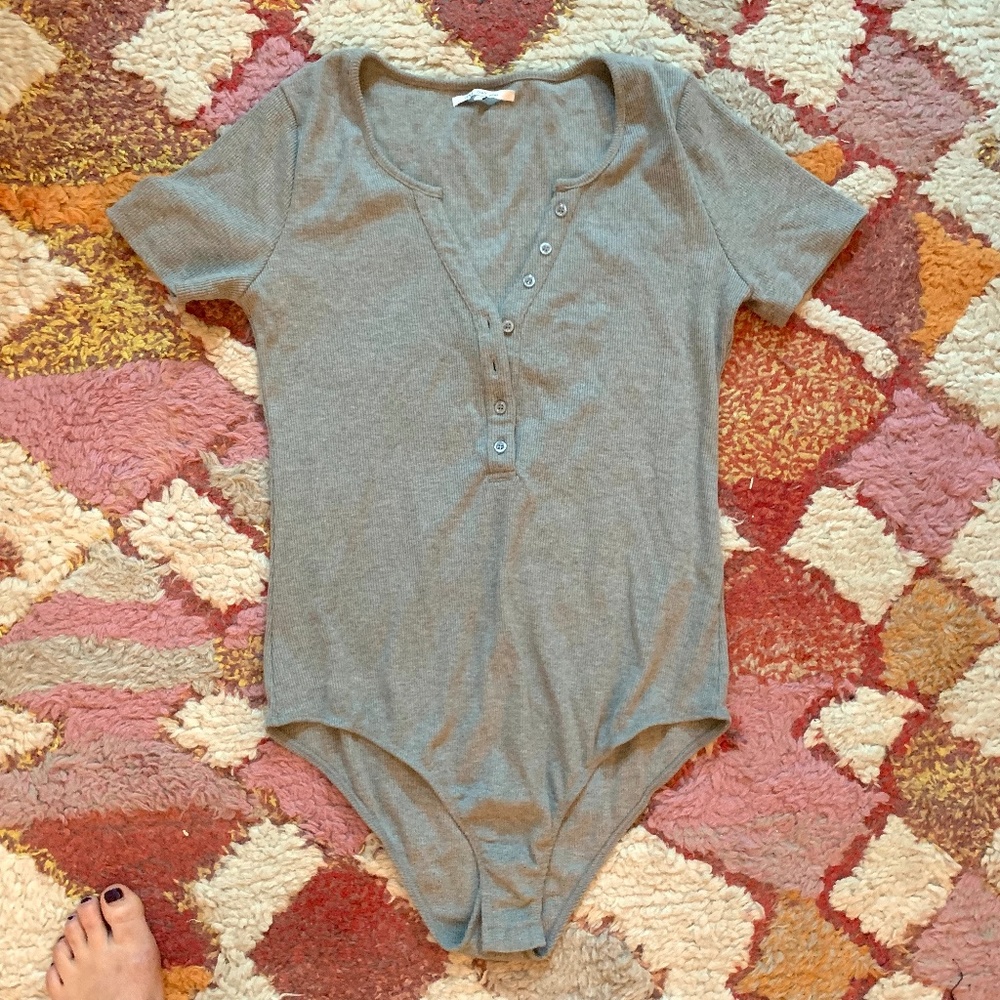 Henley ribbed bodysuit, Grey, Size M/L
